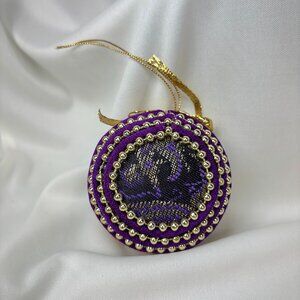 Vintage Purple Felt Push Pin Beads Ribbon  Christmas Ball Ornament